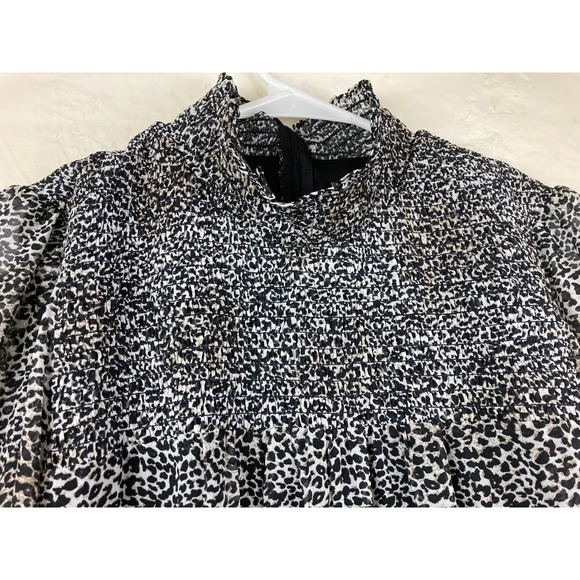 Taylor Smocked Tiered Dress Leopard Print Mock Neck Long Sleeve Size S - Picture 4 of 10